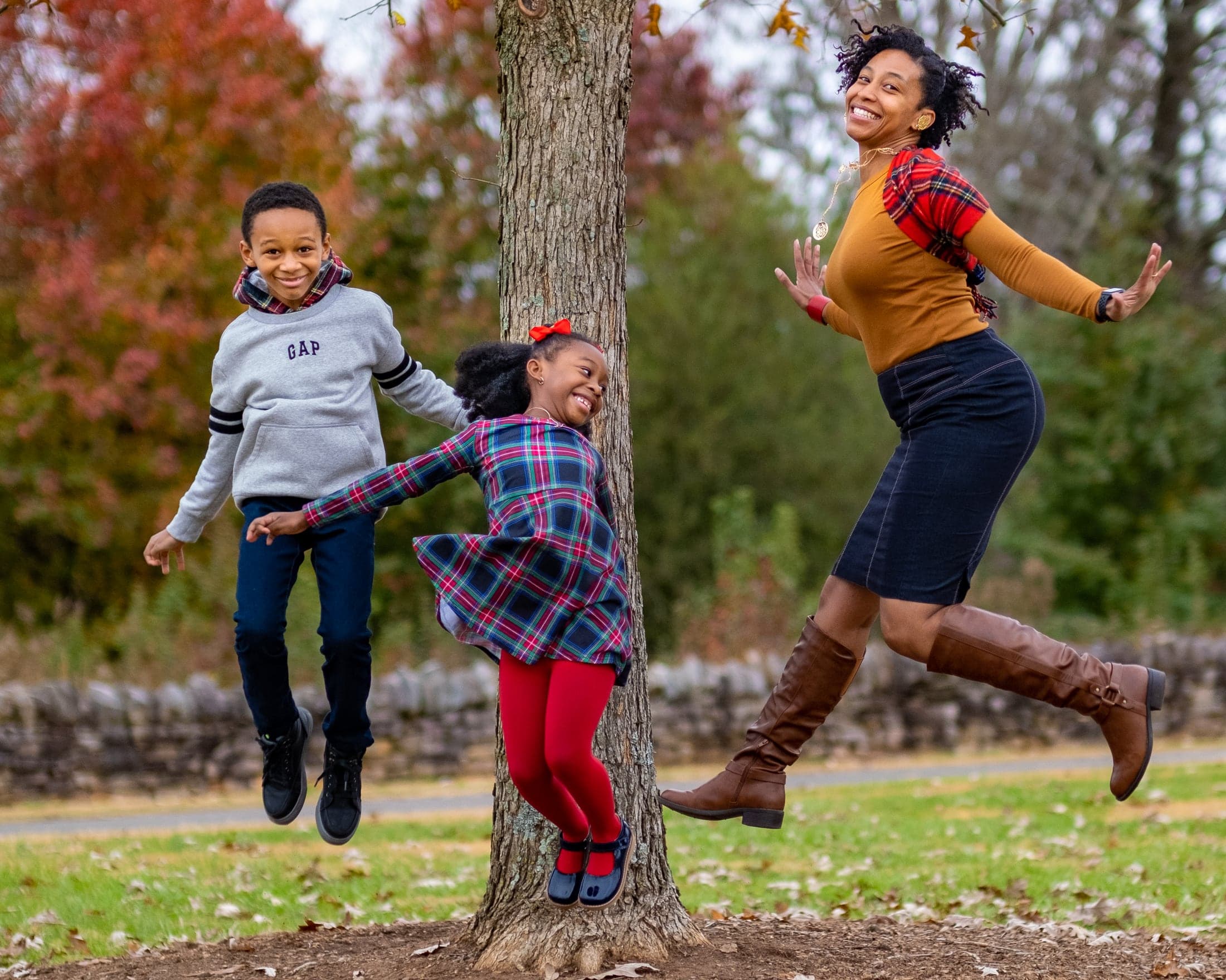 Mother and children laughing together